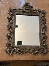 Vintage Ornate Gold Wrought Iron  Mirror Victorian Decor