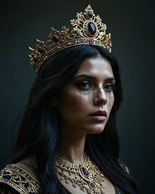 Dark Fantasy Queen Golden Crown Jewels Medieval Royal Portrait Art Print