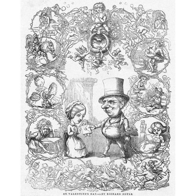 Valentinstag Gedicht von Richard Doyle - antiker Druck 1851