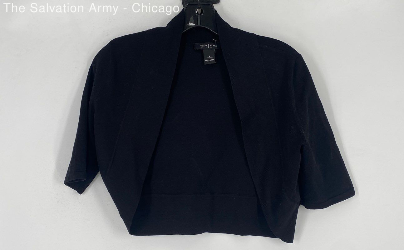 White House Black Market Womens Black Short Sleeve Cardigan Sweater Size S
