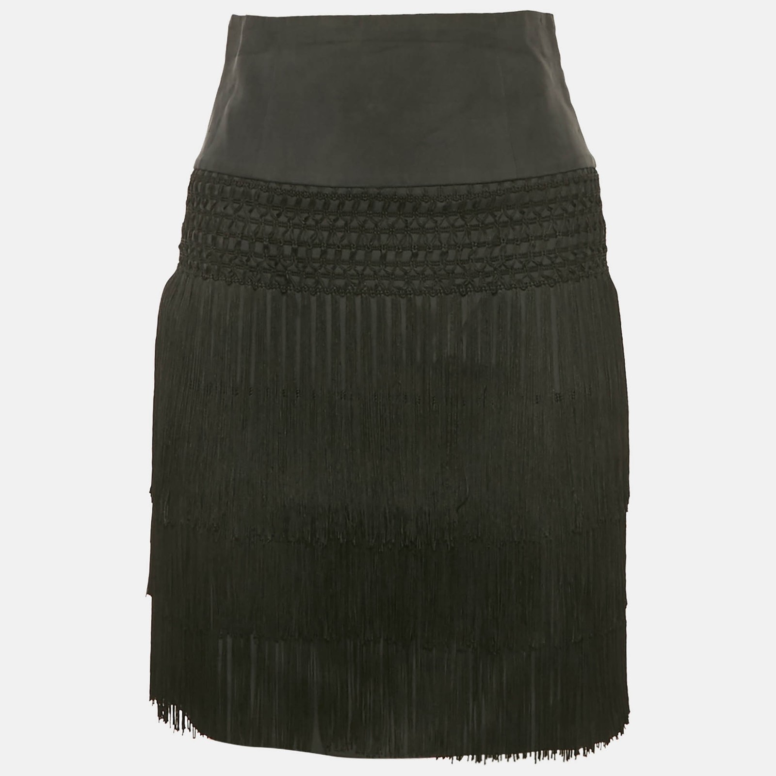 Emporio Armani Black Silk Blend Fringed Mini Skirt S