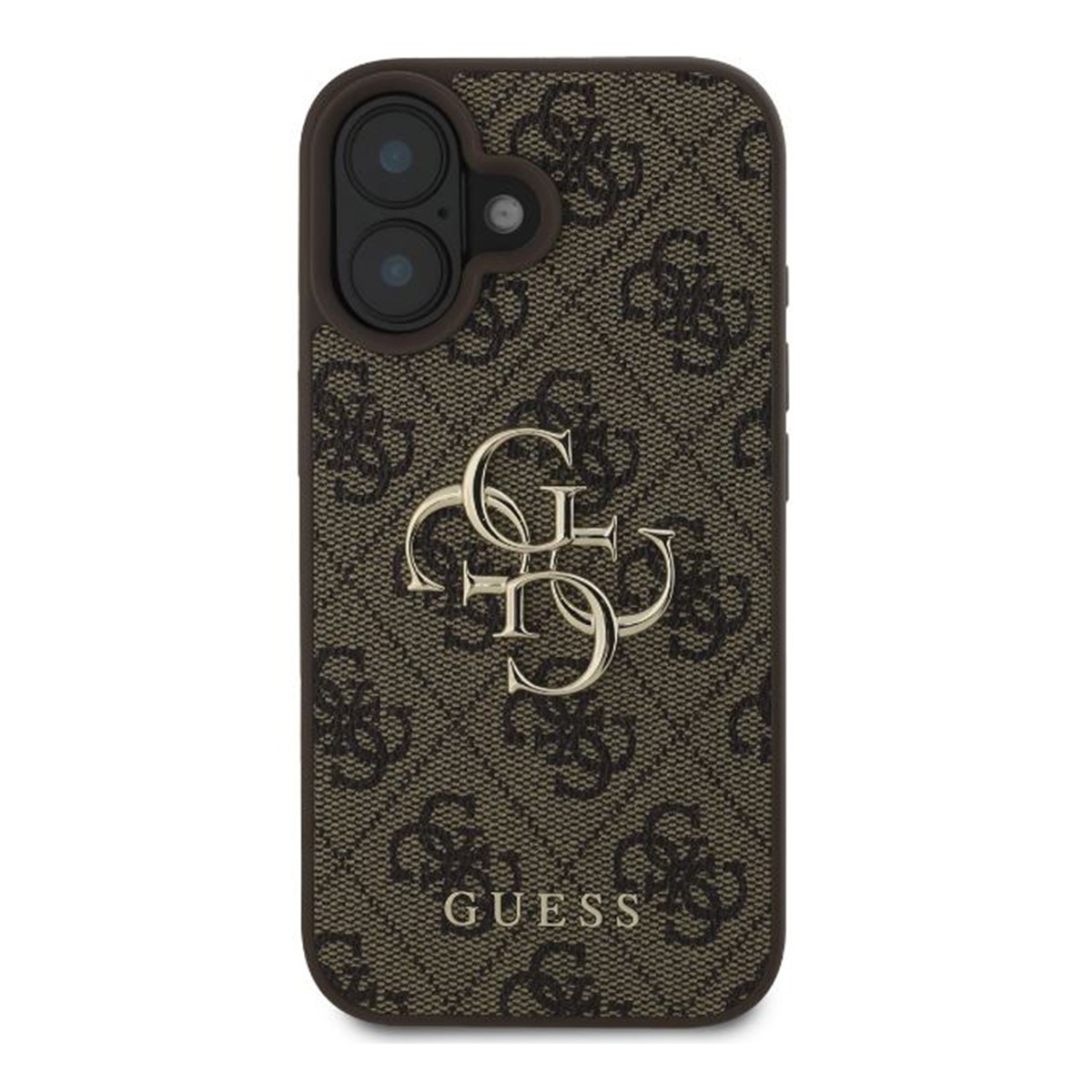 Coque iPhone 16 Guess anti-rayure chic marron foncé en métal 4G