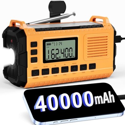 Emergency Weather Radio AM/FM/NOAA Solar Power Bank Flashlight SOS Orange