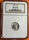 1940 P Mercury Dime, NGC MS67FB.