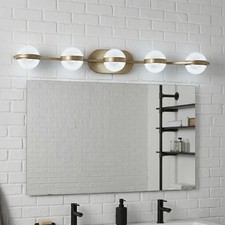 35'' Vanity Light 5 Lights Gold Fixture Acrylic Shade for Bathroom Mirror Wall