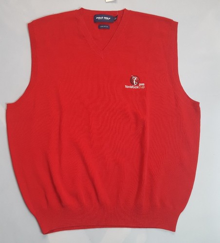 POLO GOLF RALPH LAUREN MEN'S RED V-NECK COTTON SWEATER VEST SIZES S,M,L,XL,XXL - 第 1/7 張圖片