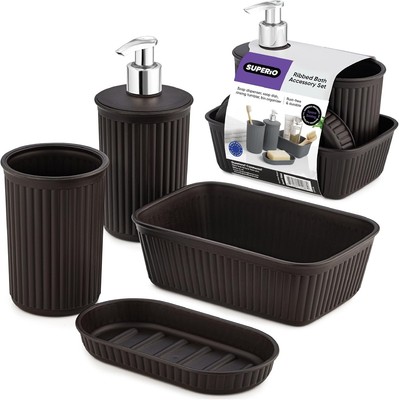 Superio Ribbed Collection - Decorative Plastic Bathroom Accessories Brown 