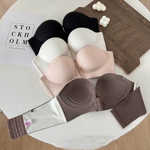Seamless Front Closure Bra Women Thickening Push Up Strapless Invisible Lingerie - Picture 15 of 56