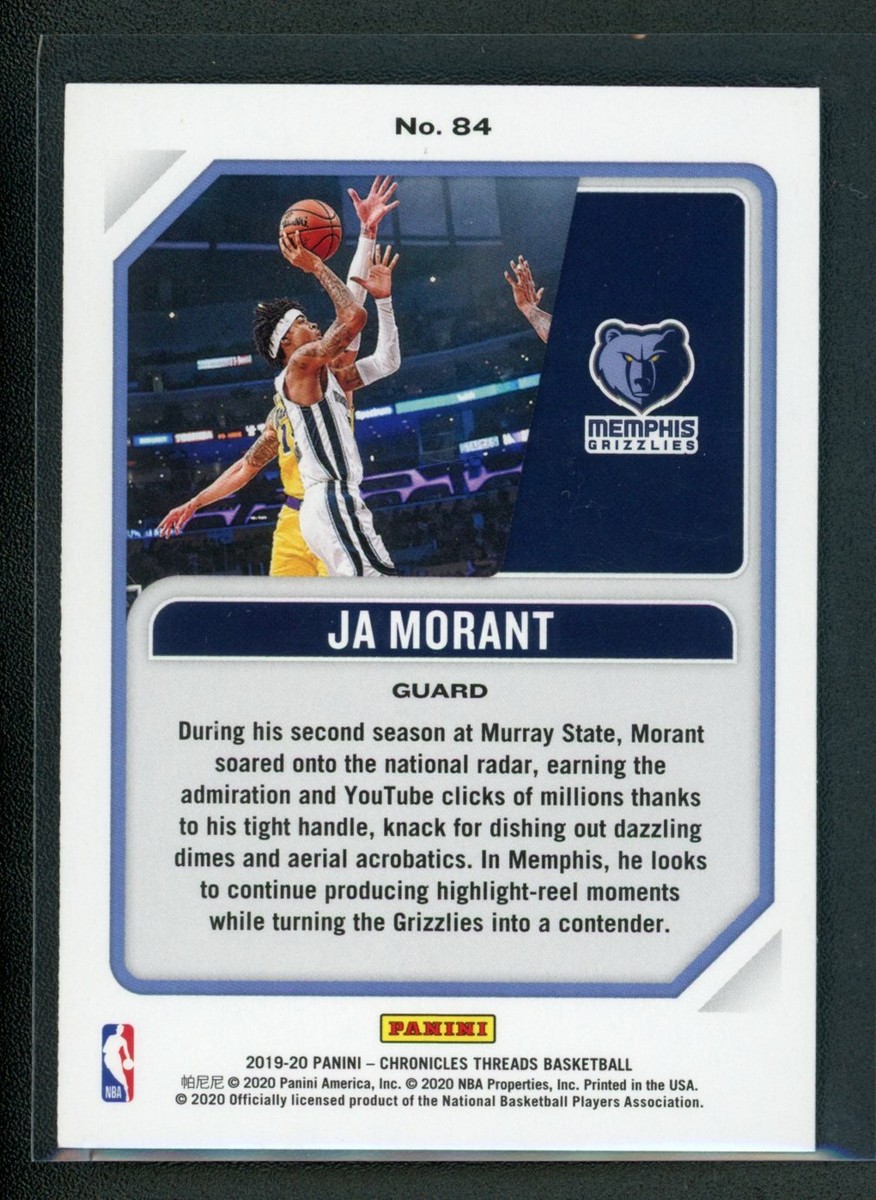 2019-20 JA MORANT PANINI CHRONICLES THREADS ROOKIE RC #84