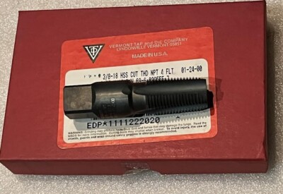 3/8-18 HSS NPT 4 FLUTE CUT THREAD, PLUG, VERMONT, NEW, USA