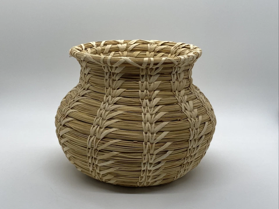 Natural Light Woven Round Basket Vessel Boho Chic Country Beach Decor 5" x 6.5" - Image 2 of 4