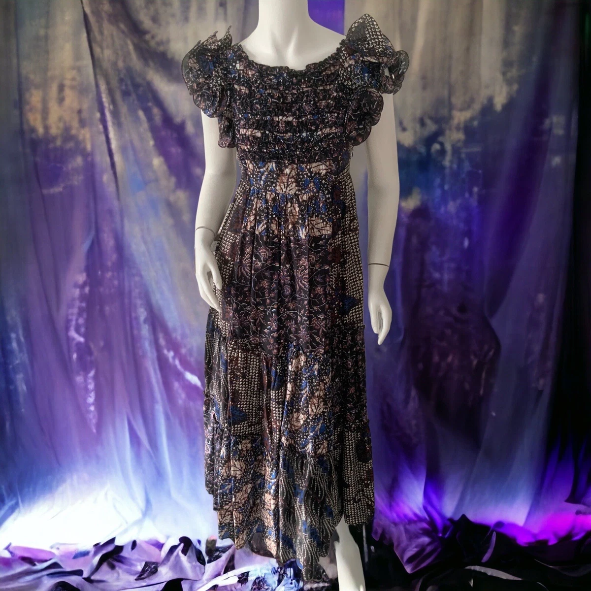 NWT Ulla Johnson Zoya Ikat Midi Dress Size 0 725.00