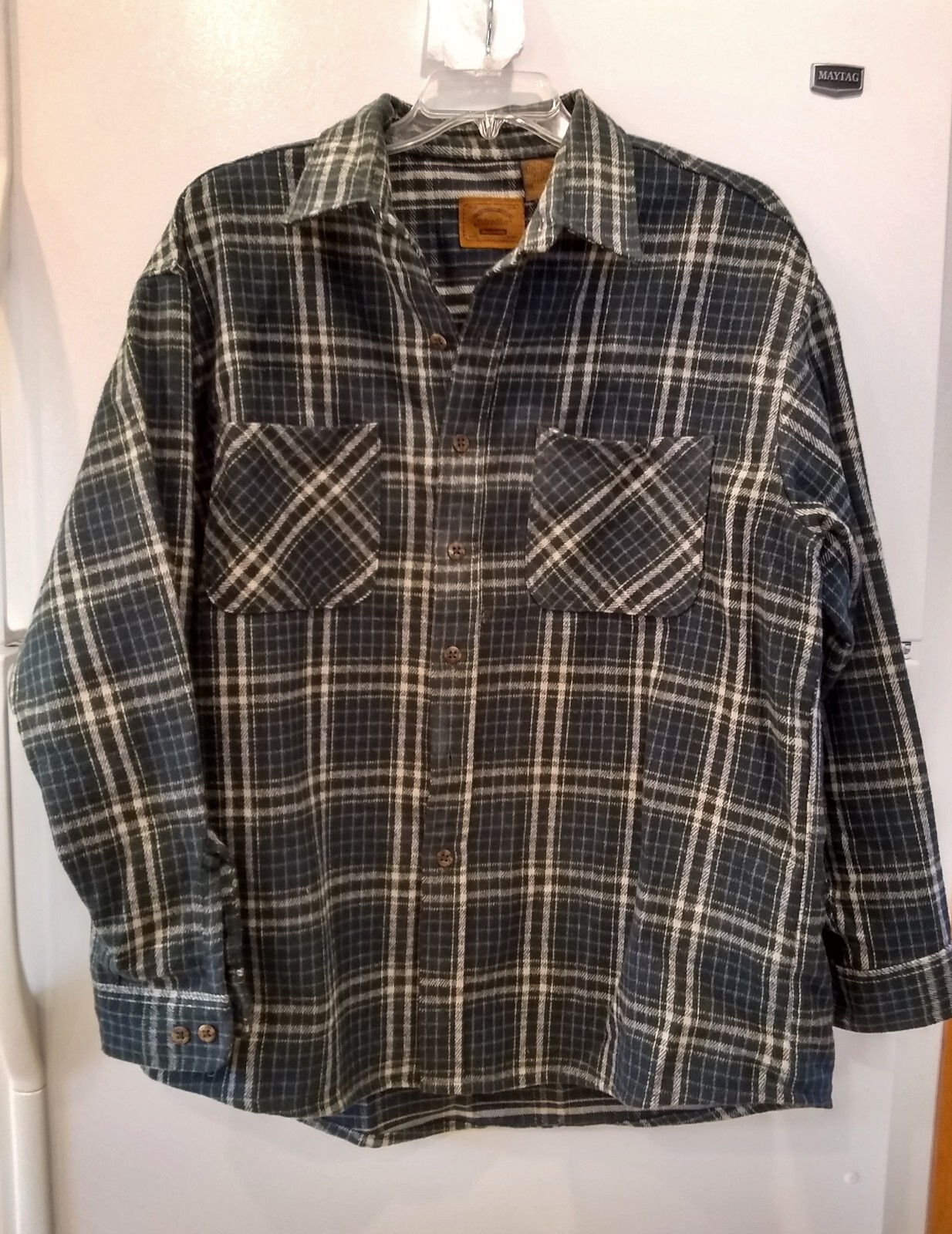 Vtg St John's Bay Heavyweight Green Cream Plaid Shirt Jacket XL Cotton Flannel