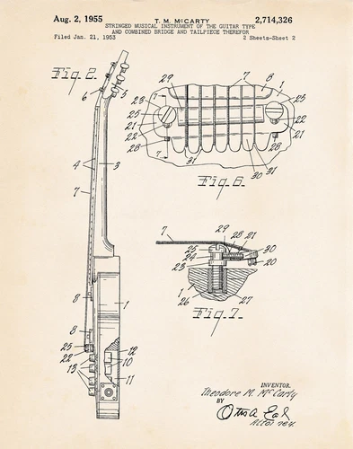 1955 Les Paul Art Gift Ideas Guitar Players Patent Poster Gibson Guitar Prints