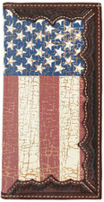 3D Western Mens Wallet Distressed Flag Leather Tooled Rodeo