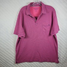 Tommy Bahama Island Zone Polo Shirt Pink Marlin Logo Casual Golf Large L Striped