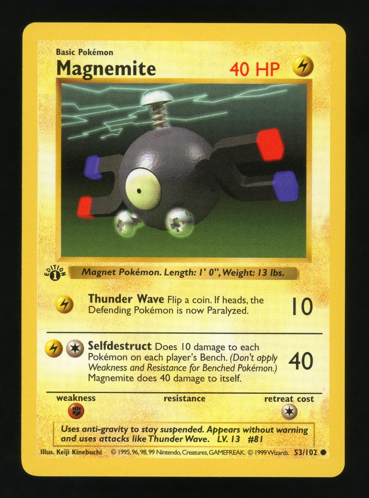 1999 Pokemon MAGNEMITE Base Set 1ST EDITION Shadowless Non Holo Card 53