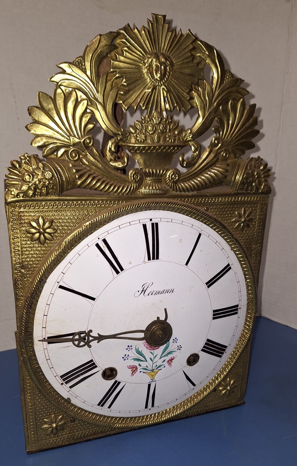 Antique French Morbier Clock Movement Crown Wheel With Top Bell Parts