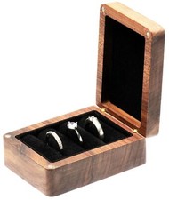 Walnut Wooden Ring Box 3 Slots for Wedding Ceremony Engagement Birthday,Solid...