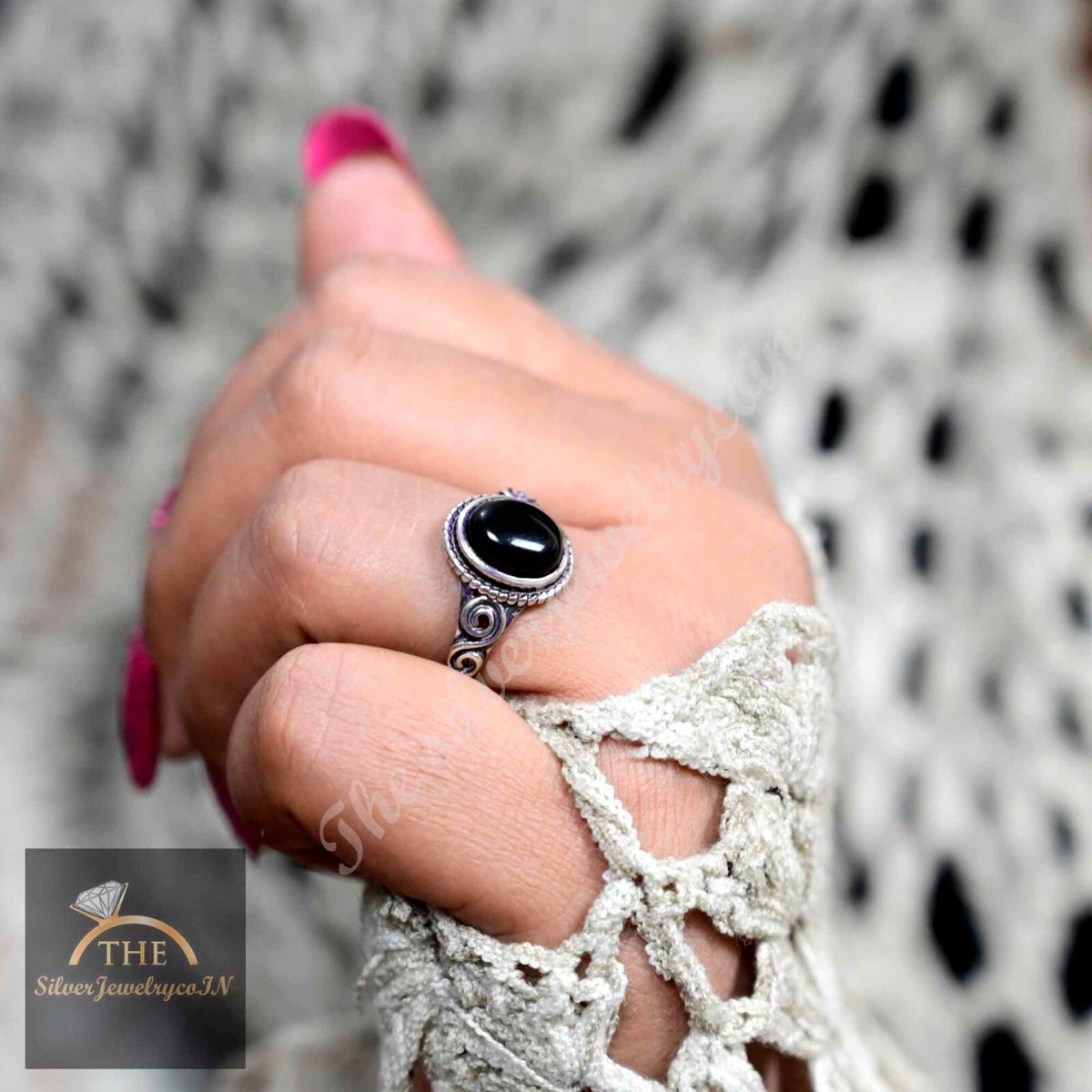 Black Round Onyx Stone Ring, 925 Sterling Silver, Women Gift Ring 