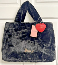 Juicy Couture  Faux Fur  Furry 16"x 12" Tote Bag Purse BLACK  New W/Tags