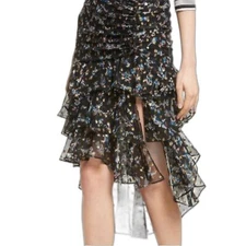 Veronica Beard Cella Metallic Floral Silk Skirt 0