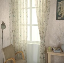 1x Cream Shabby Chic Oriental Bird Sheer Voile Curtain Panel Eyelet or Slot Top 