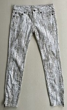 Free People Jeans Womens 25 Low Rise Ankle Zip Feather Printed Boho Denim 26  