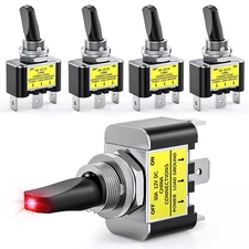 5PCS LED Toggle Switch on off 12V 30A Red LED Lighted Metal Switches Heavy Duty 