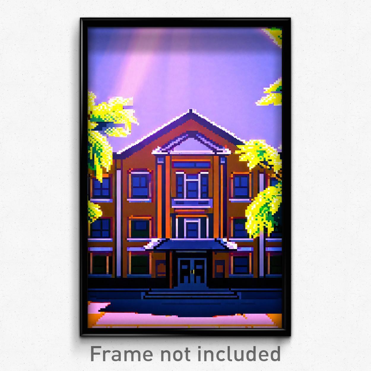 Pixel Art Poster - Original High School (8 Bit Psychedelic Video Game Print)