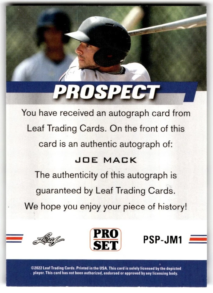2022 Leaf Pro Set Prospect Joe Mack Auto #PSP-JM1 - Image 2 of 2