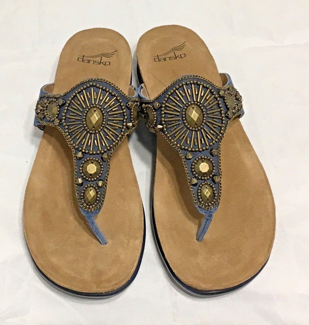 Dansko Womens Pamela Jewelled Suede Blue Flip Flop Thong Sandal Sz 36 38 40 | eBay