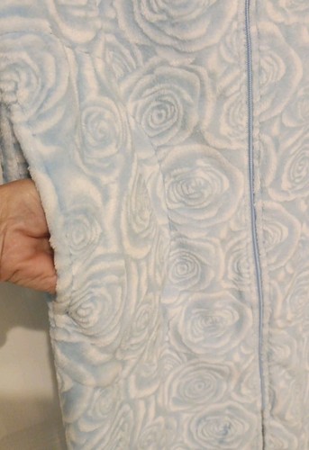 Ella Simone Zip Up Robe Tassel Cottage Plush Blue Cabbage Roses Sz S Gorgeous - Picture 7 of 17