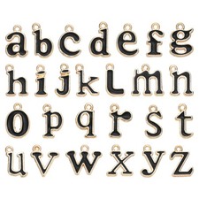 26Pcs A-Z Alphabet Letters Charm, Enamel Letter Charm, Black