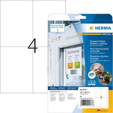 HERMA 4576 Odporne na warunki atmosferyczne etykiety foliowe odłączane, 20 arkuszy, 105 x 148 mm, 4 na A
