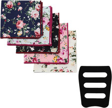 Cotton Floral Handkerchiefs for Men 5 PCS Pocket Squares with 1 Holder, for Wedd