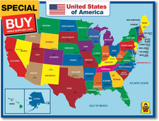 United State Map Laminated Poster -Double Side Educational Poster For Kids/Adult