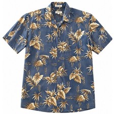 Pierre Cardin Mens Blue Tropical Palm Leaf Print Cotton Button Down Shirt Medium