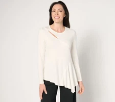 Peace Love World Women's Top Sz M Asymmetrical Slash Detail White A673007