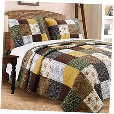 Vintage Farmhouse Floral Patchwork 3-Piece Warm Rich Brown Olive Mustard King