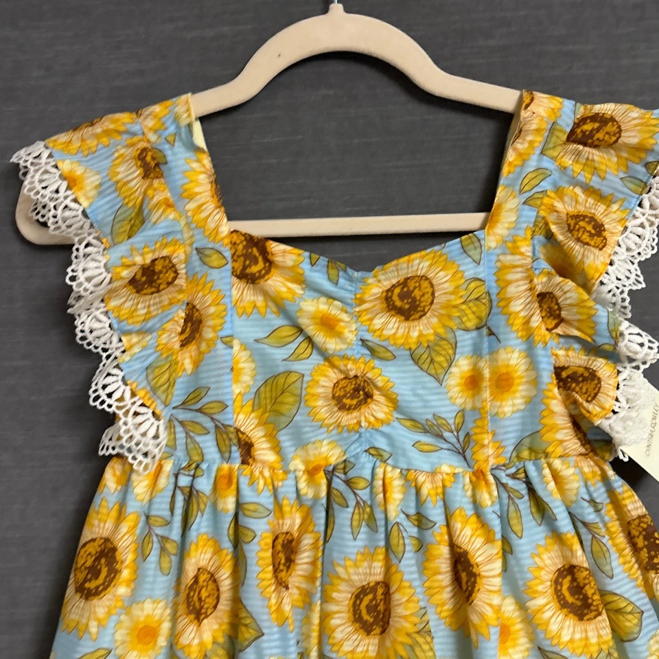 Cynthia Rowley Top Girls 8 Sunflower Lace Party Sundress Fall Photo Outfit - Image 2 of 4
