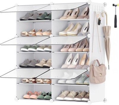 Ineinandergreifender Schuhregal Schrank Modular Aufbewahrung 6 Fächer mit Türen Stahlrahmen