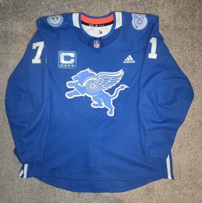 Detroit Lions Red Wings Adidas MiC Pro Stock Larkin Custom Hockey Jersey 56 