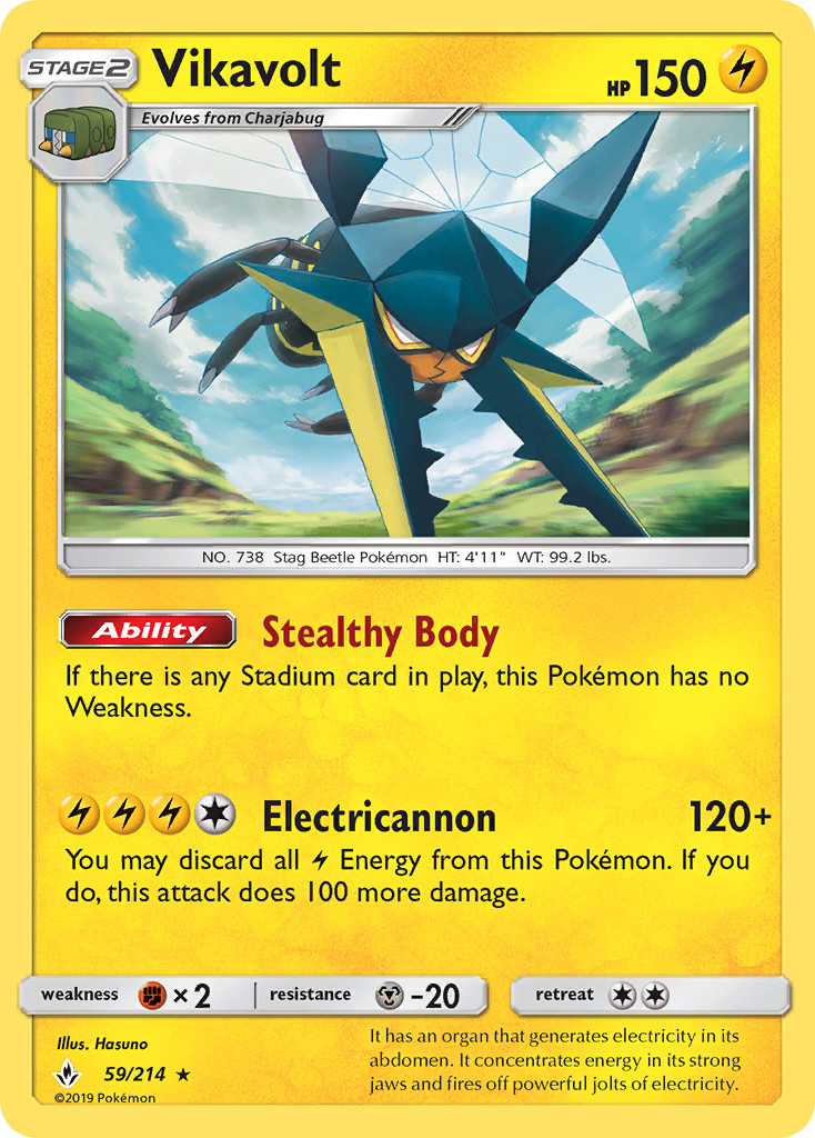 Vikavolt 59/214 Rare Holo | Unbroken Bonds | Pokemon Card