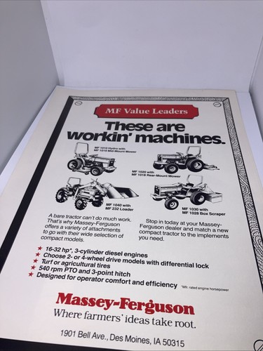Massey Ferguson Tractor Vintage Print Ad 1986 8”X11” Multiple Models VGC EP8