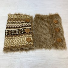 MUK LUKS Boot Cuffs Brown Faux Fur Trim reversible Fair Isle Knit Cozy Winter