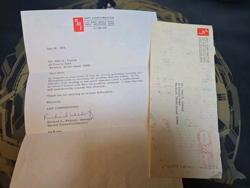 Very Cool Trekkie AMT Model Company Letter Signed 70s Star Trek Models