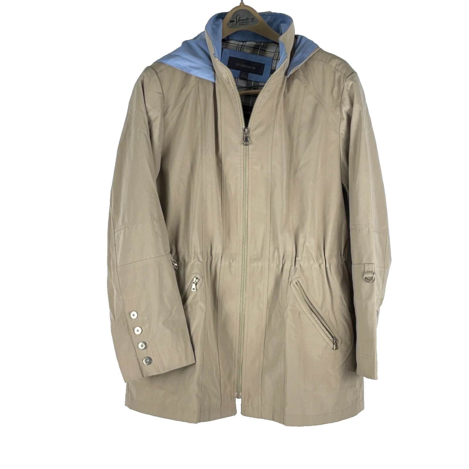 LIZ CLAIBORNE STORM JACKET WITH REMOVABLE HOOD- INSIDE CELL PHONE POCKET -LARGE