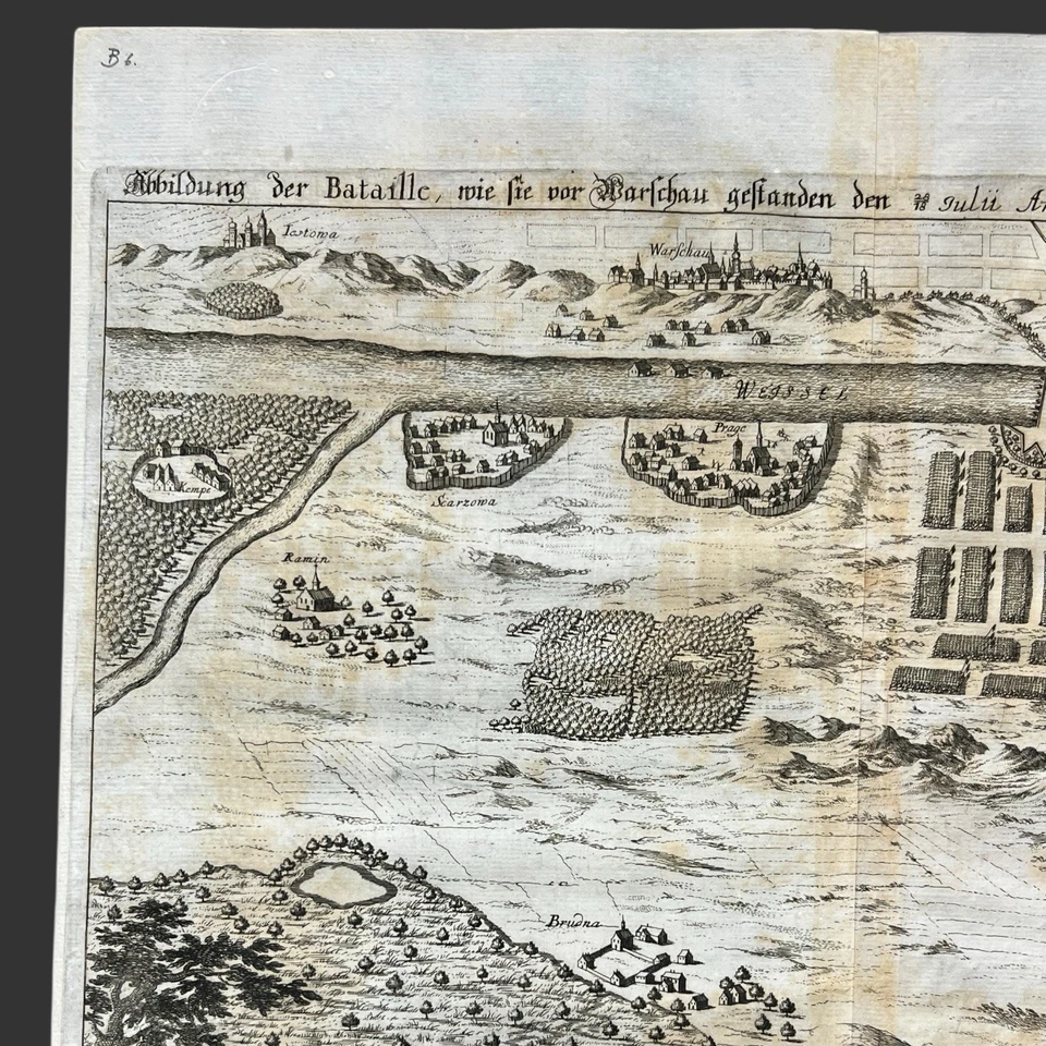 Batalla de Varsovia Polonia Placa de cobre Grabado Plano 1656 Mapa por Merian Foto 2 de 4