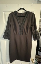 Tahari Womens Crochet Chain Trim Flare Sleeves Sheath Dress Black Size 12